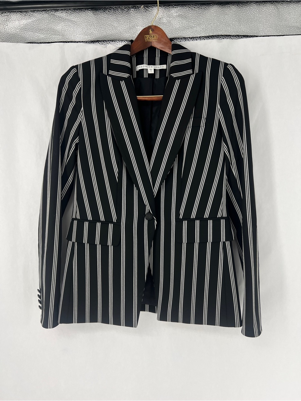 Veronica Beard $650 Miller Dickey Blazer Jacket Pinstripe Black White Size 4 - Picture 3 of 10